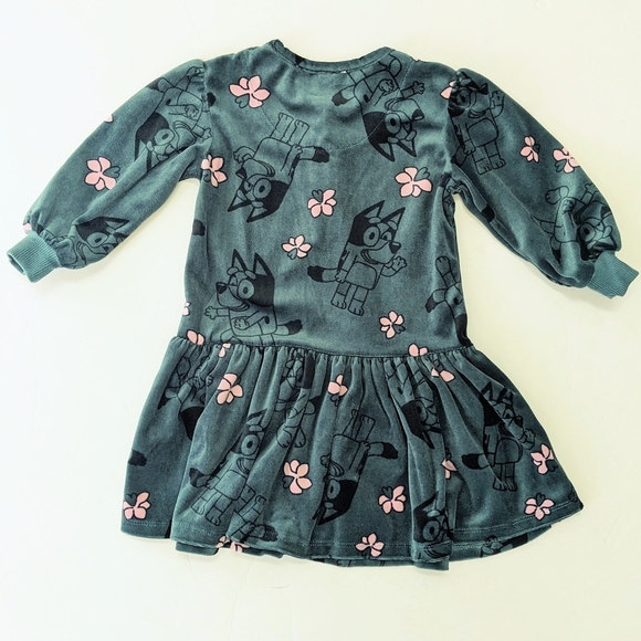 Toddler Girls' Bluey Velour Dress - Teal Blue - Picture 2 of 6